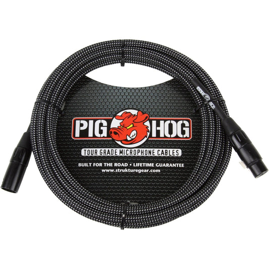 Pig Hog "Black & White" Woven Microphone Cable XLR - 10 Foot