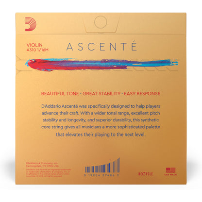 D'Addario Ascenté Violin String Set, 1/16 Scale, Medium Tension