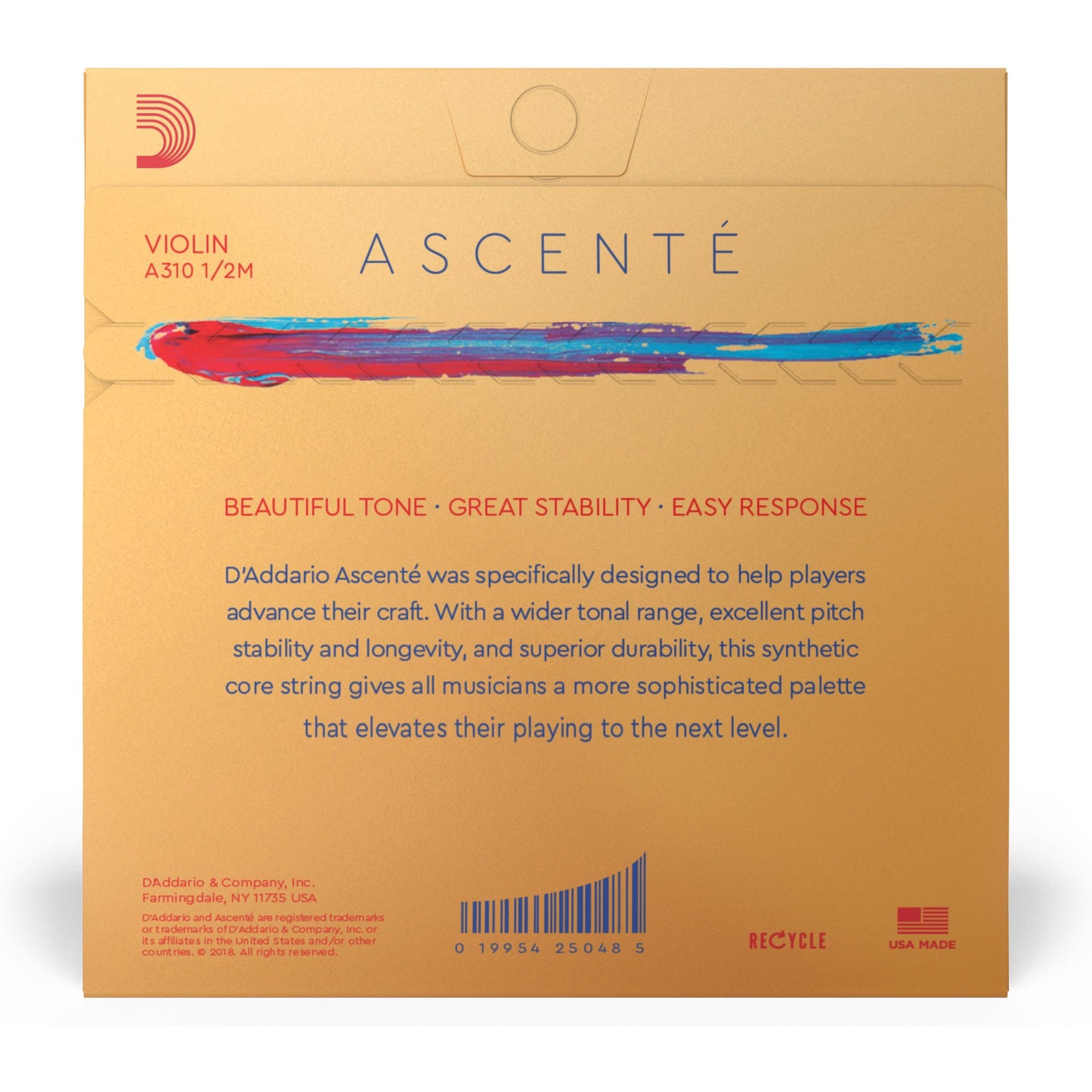 D'Addario Ascenté Violin String Set, 1/2 Scale, Medium Tension