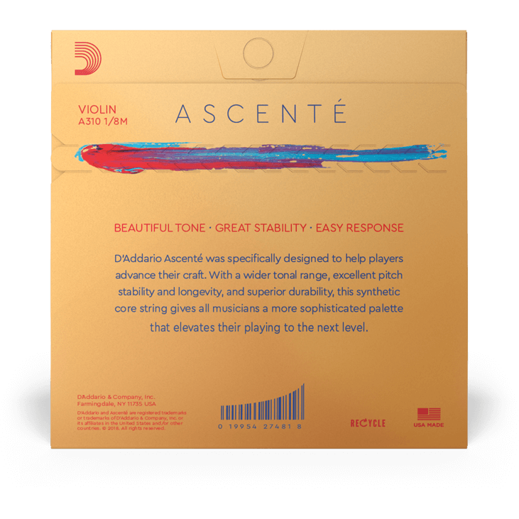 D'Addario Ascenté Violin A String – 1/8 Scale – Medium Tension