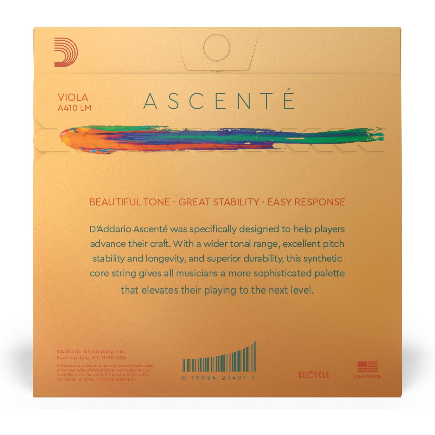 D'Addario Ascenté Viola String Set, Long Scale, Medium Tension