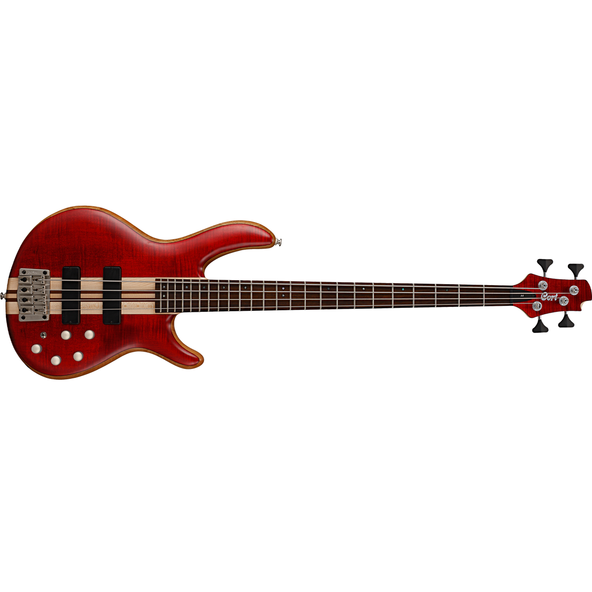 Cort A4 Plus FMMH 4-String Bass Guitar – Open-Pore Black Cherry