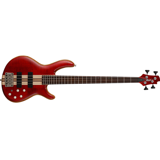 Cort A4 Plus FMMH 4-String Bass Guitar – Open-Pore Black Cherry