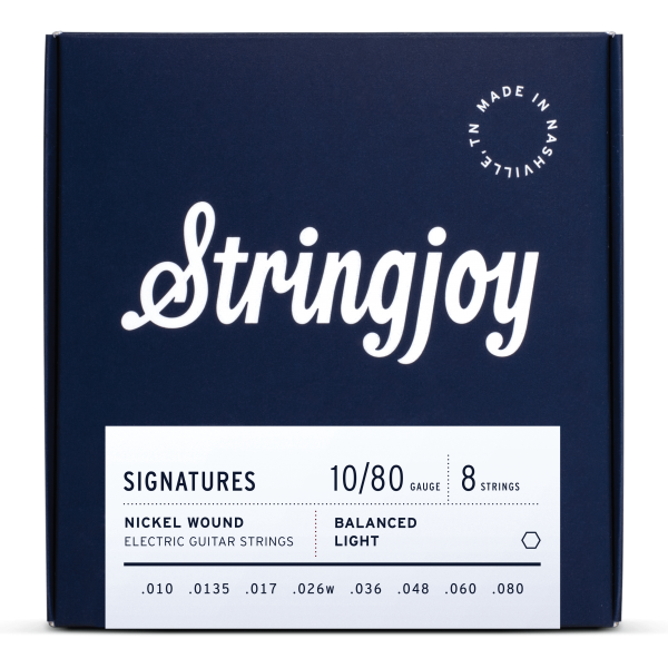 Stringjoy Signatures | 8 String Balanced Light Gauge (10-80) Nickel Wound Electric Guitar Strings