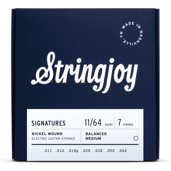 Stringjoy Signatures | 7 String Balanced Medium Gauge (11-64) Nickel Wound Electric Guitar Strings