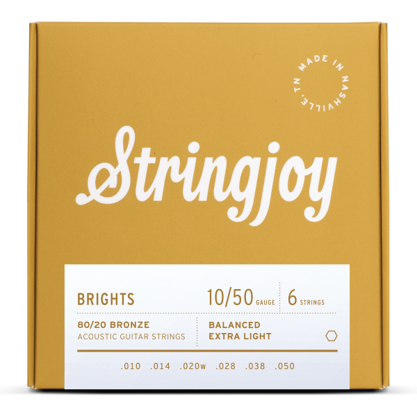 Stringjoy Brights | Extra Light Gauge (10-50) 80/20 Bronze Acoustic Guitar Strings