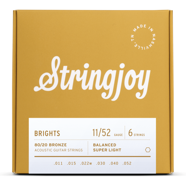 Stringjoy Brights | Super Light Gauge (11-52) 80/20 Bronze Acoustic Guitar Strings