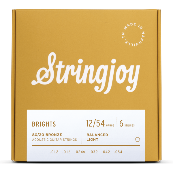 Stringjoy Brights | Light Gauge (12-54) 80/20 Bronze Acoustic Guitar Strings