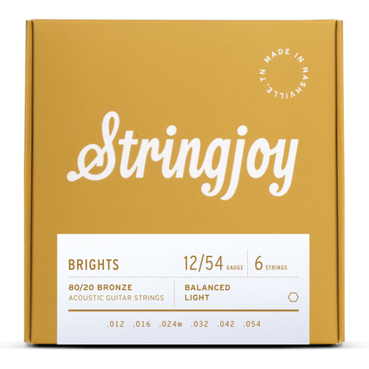 Stringjoy Brights | Light Gauge (12-54) 80/20 Bronze Acoustic Guitar Strings