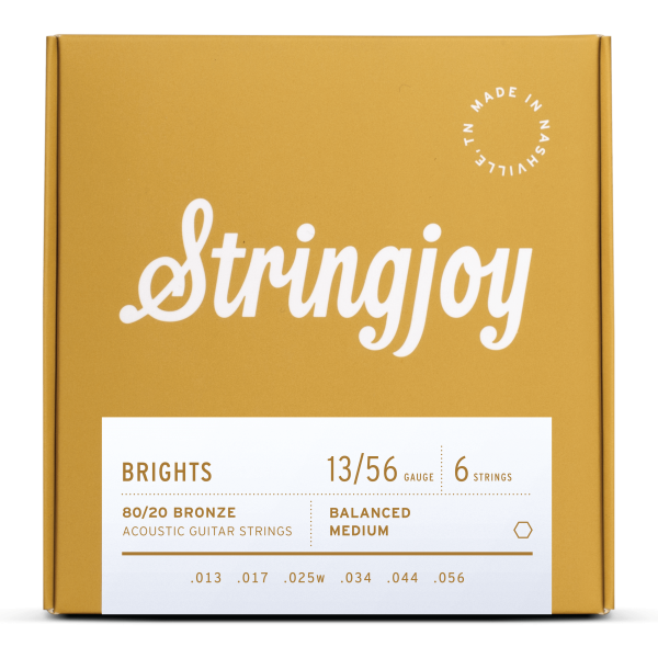 Stringjoy Brights | Medium Gauge (13-56) 80/20 Bronze Acoustic Guitar Strings