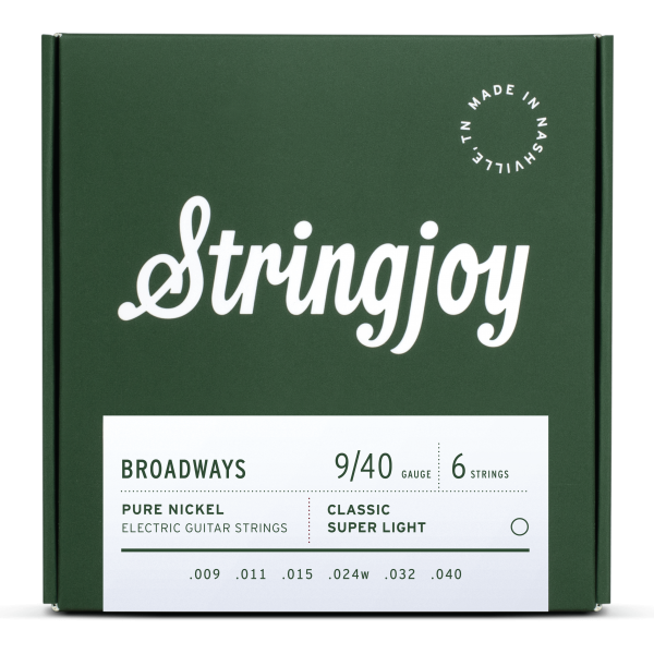 Stringjoy Broadways | Classic Super Light Gauge (9-40) Pure Nickel Electric Guitar Strings