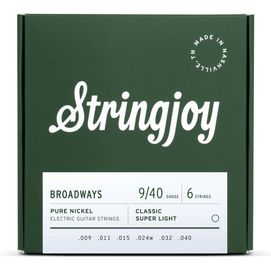 Stringjoy Broadways | Classic Super Light Gauge (9-40) Pure Nickel Electric Guitar Strings