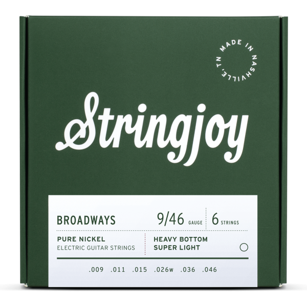 Stringjoy Broadways | Heavy Bottom Super Light Gauge (9-46) Pure Nickel Electric Guitar Strings