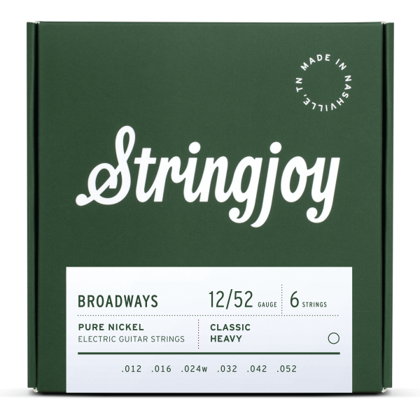 Stringjoy Broadways | Classic Heavy Gauge (12-52) Pure Nickel Electric Guitar Strings