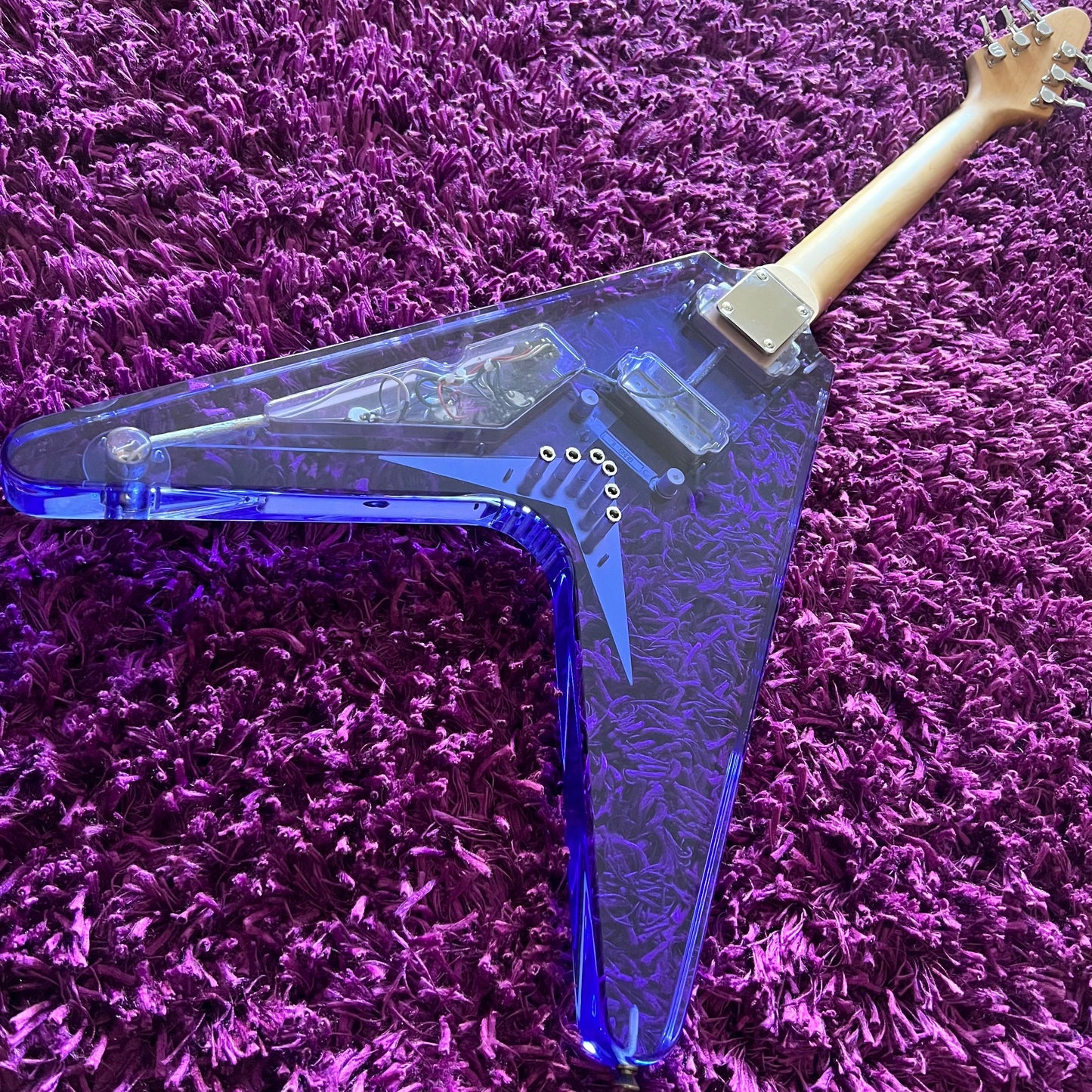 Ishibashi Mavis Blue Tinted Acrylic Flying V Electric Guitar (MIJ)