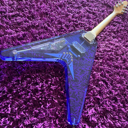 Ishibashi Mavis Blue Tinted Acrylic Flying V Electric Guitar (MIJ)