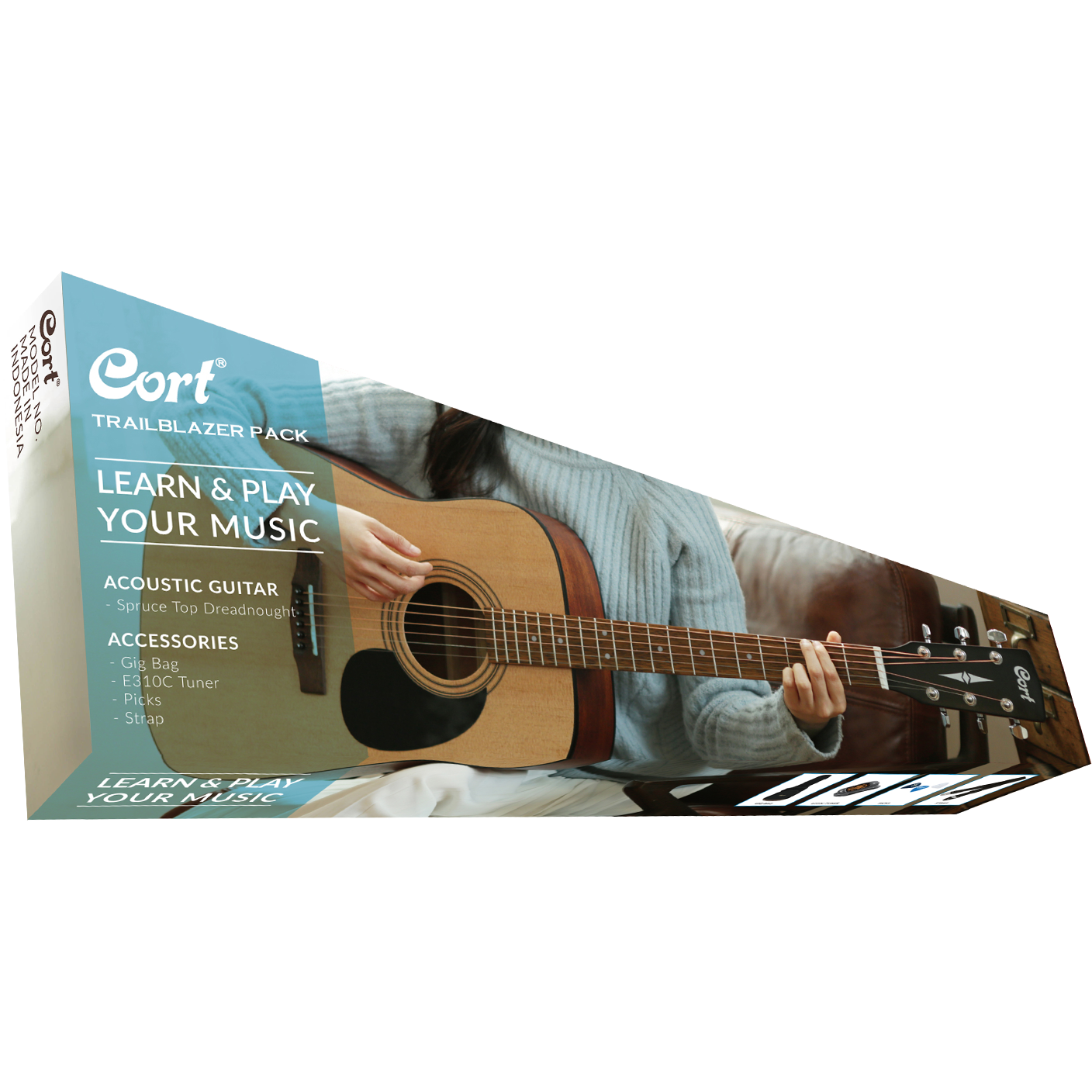 Cort CAP810 Trailblazer OP Open Pore Natural Dreadnought Acoustic Guitar Package