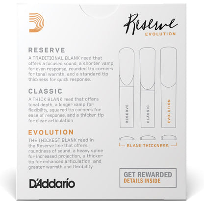 D'Addario Reserve Evolution Bb Clarinet Reeds, Strength 3.5+, 10-Pack