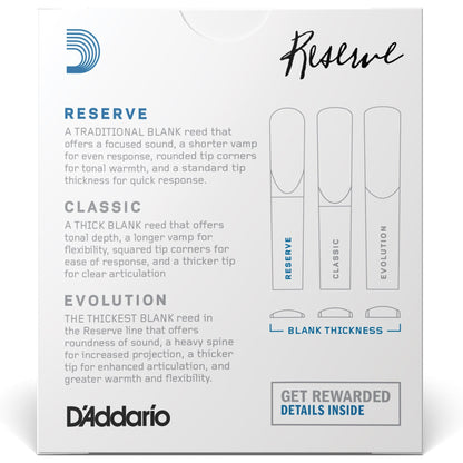 D'Addario Reserve Bb Clarinet Reeds, Strength 2.5, 10-Pack