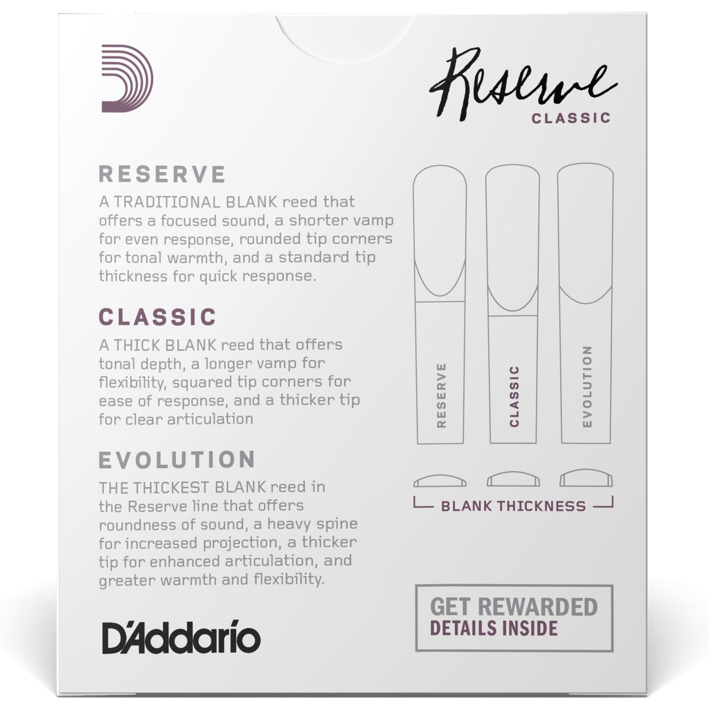 D'Addario Reserve Classic Bb Clarinet Reeds, Strength 3.5+, 10-Pack