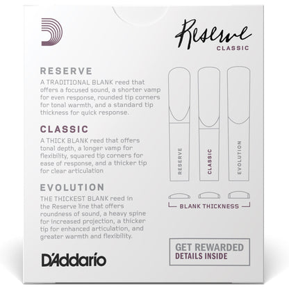 D'Addario Reserve Classic Bb Clarinet Reeds, Strength 4.0+, 10-Pack