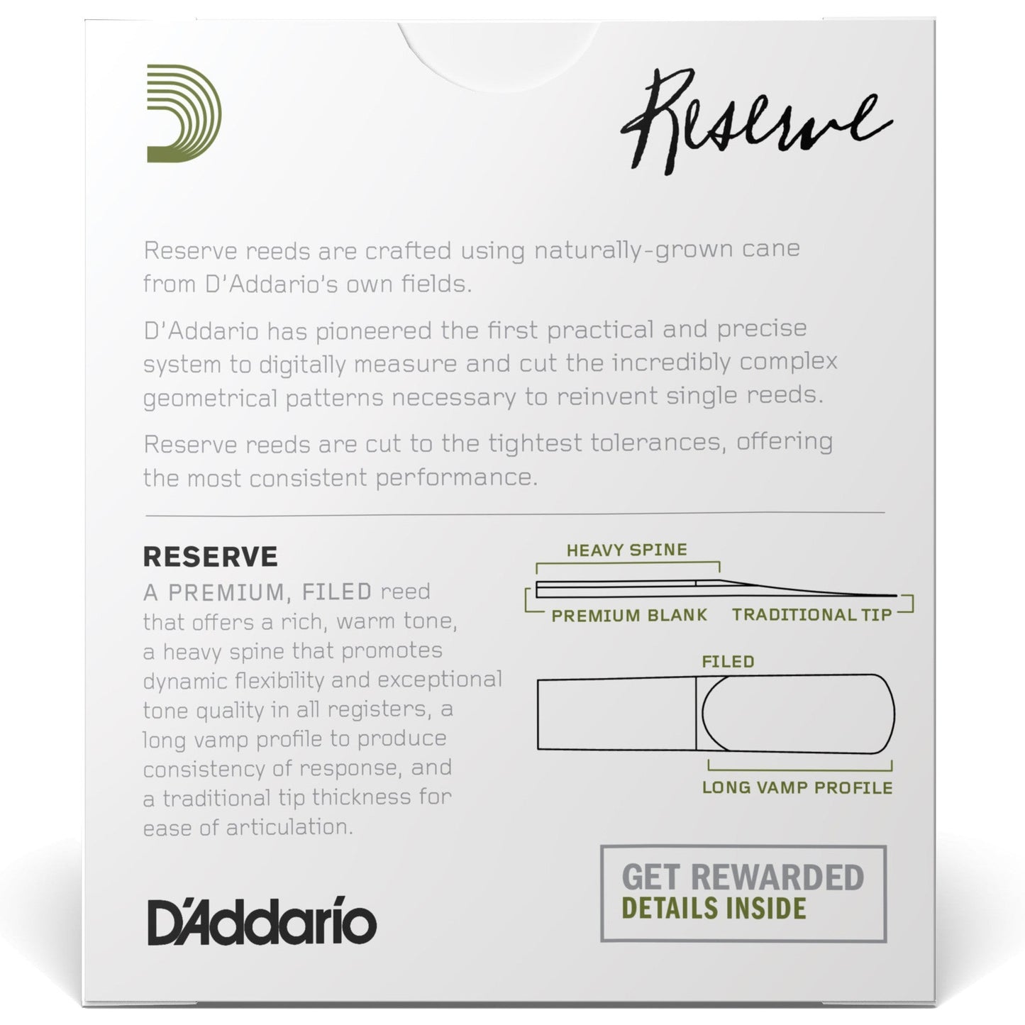 D'Addario Reserve Alto Saxophone Reeds, Strength 2.5, 10-Pack