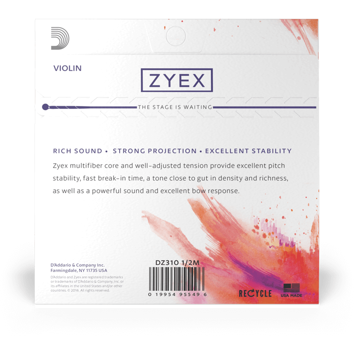 D'Addario Zyex Violin String Set – 1/2 Scale – Medium Tension