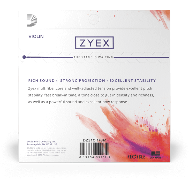 D'Addario Zyex Violin String Set – 1/8 Scale – Medium Tension