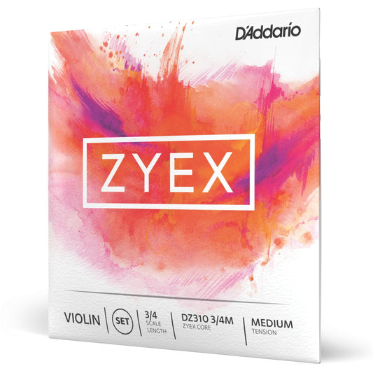 D'Addario Zyex Violin String Set – 3/4 Scale – Medium Tension