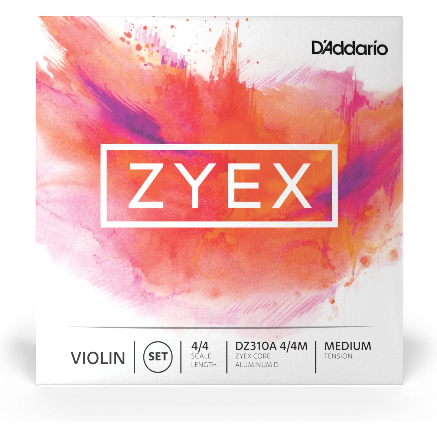 D'Addario Zyex Violin String Set with Aluminum D, 4/4 Scale, Medium Tension