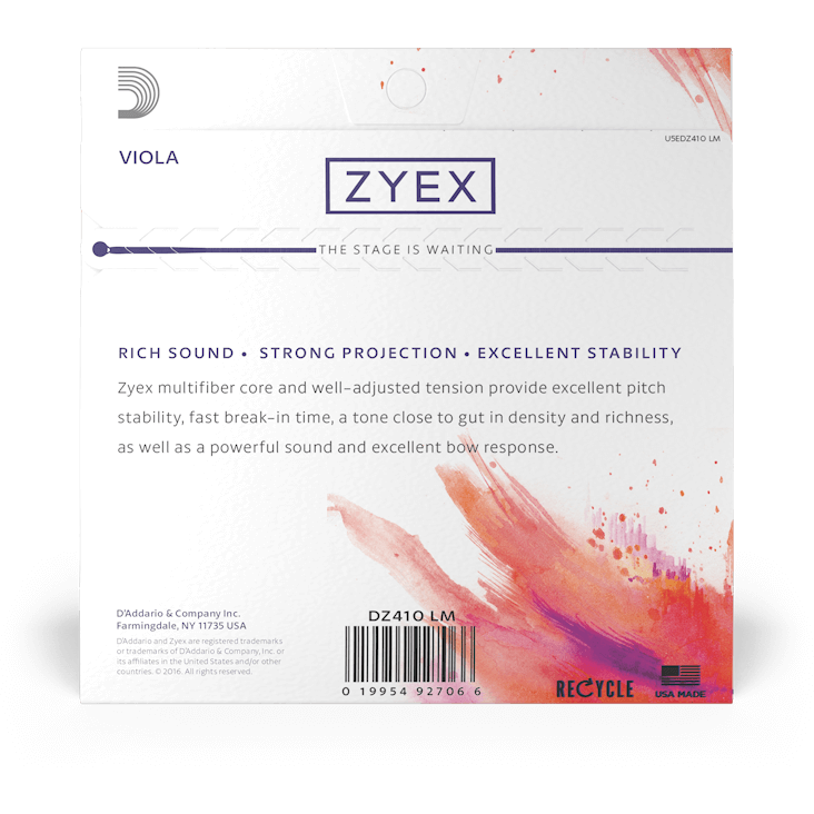 D'Addario Zyex Viola String Set – Long Scale – Medium Tension