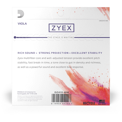D'Addario Zyex Viola String Set – Medium Scale – Medium Tension