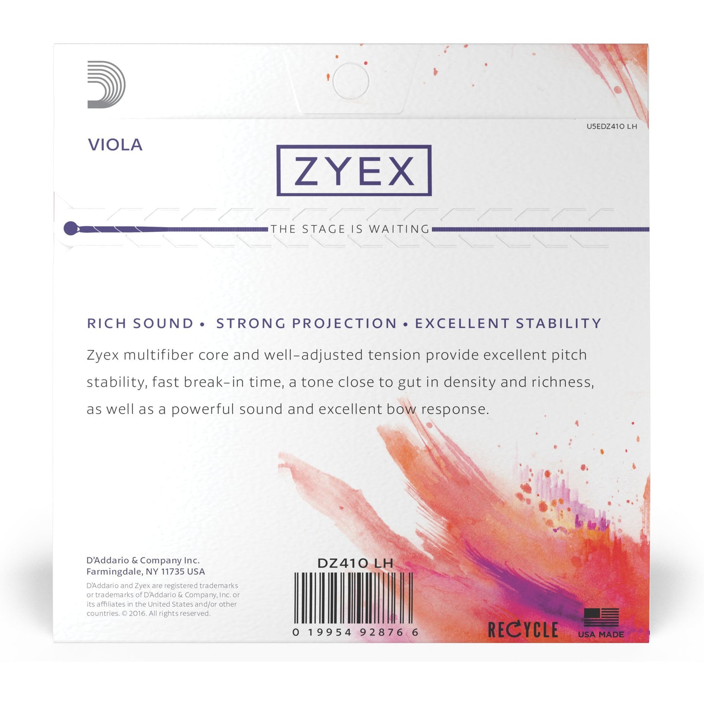 D'Addario Zyex Viola String Set, Long Scale, Heavy Tension