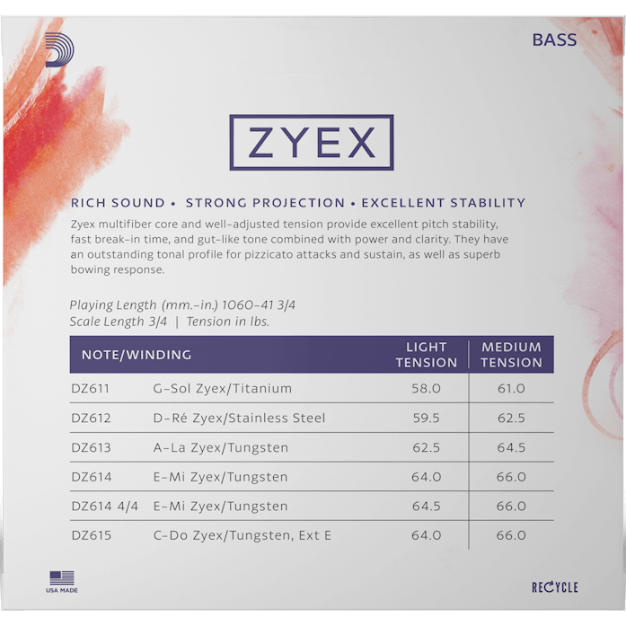D'Addario Zyex Bass E String – 4/4 Scale – Light Tension