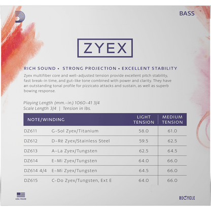 D'Addario Zyex Bass E String – 4/4 Scale – Medium Tension