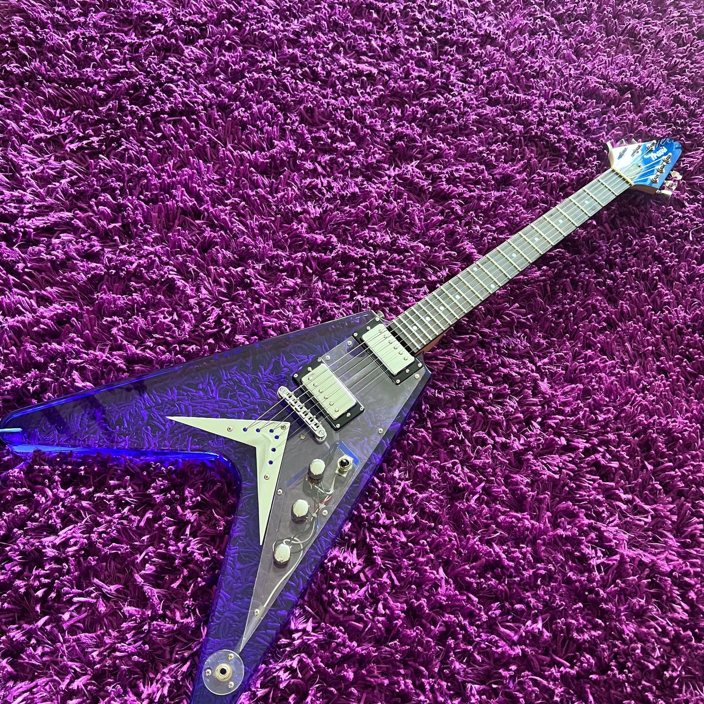 Ishibashi Mavis Blue Tinted Acrylic Flying V Electric Guitar (MIJ)