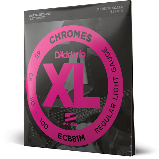 D'Addario ECB81M Chromes Bass Guitar Strings, Light, 45-100, Medium Scale