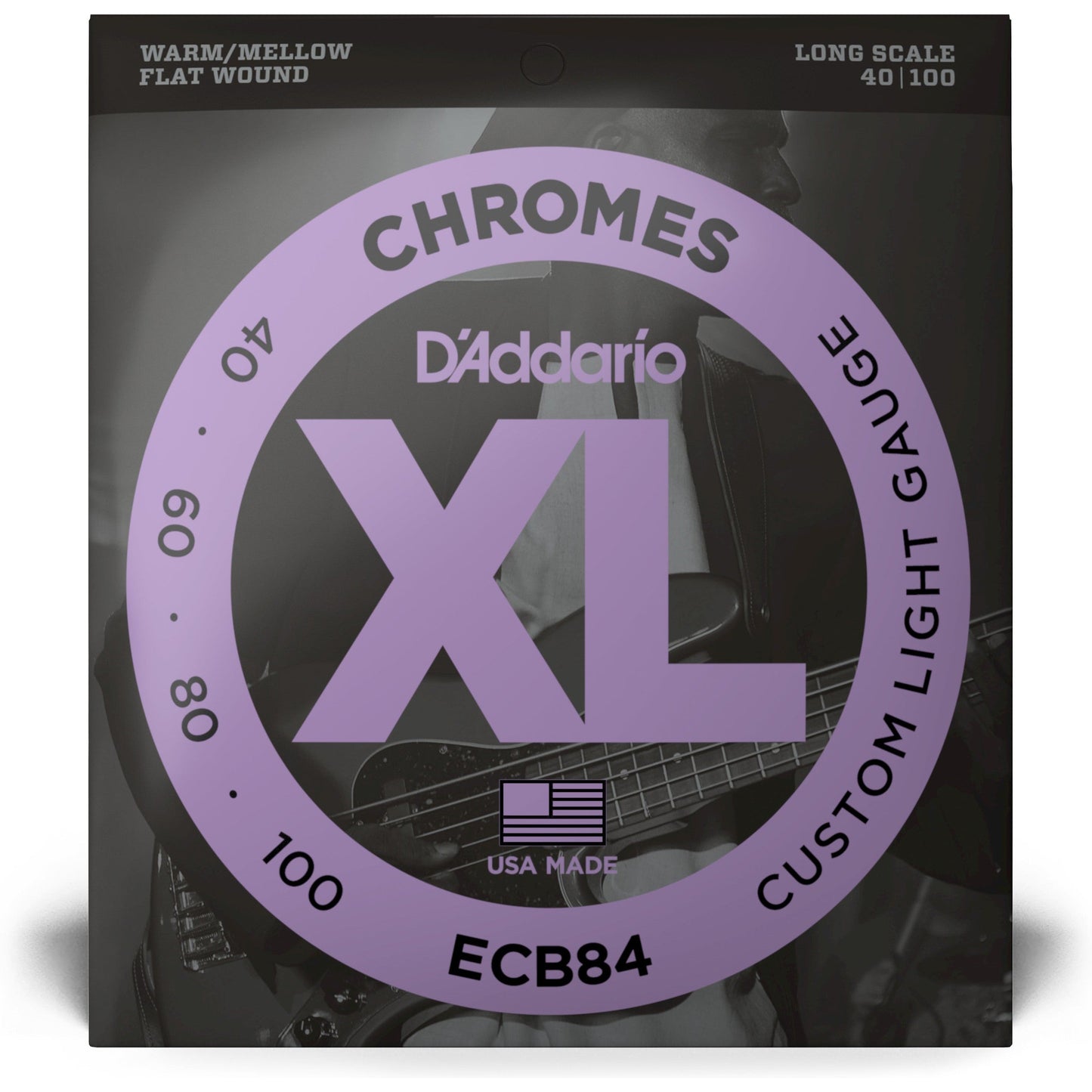 D'Addario ECB84 Chromes Bass Guitar Strings, Custom Light, 40-100, Long Scale