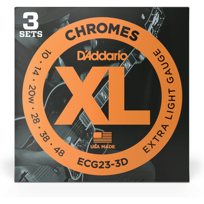 D'Addario ECG23 Chromes Flat Wound Electric Guitar Strings, Extra Light, 10-48, 3 Sets