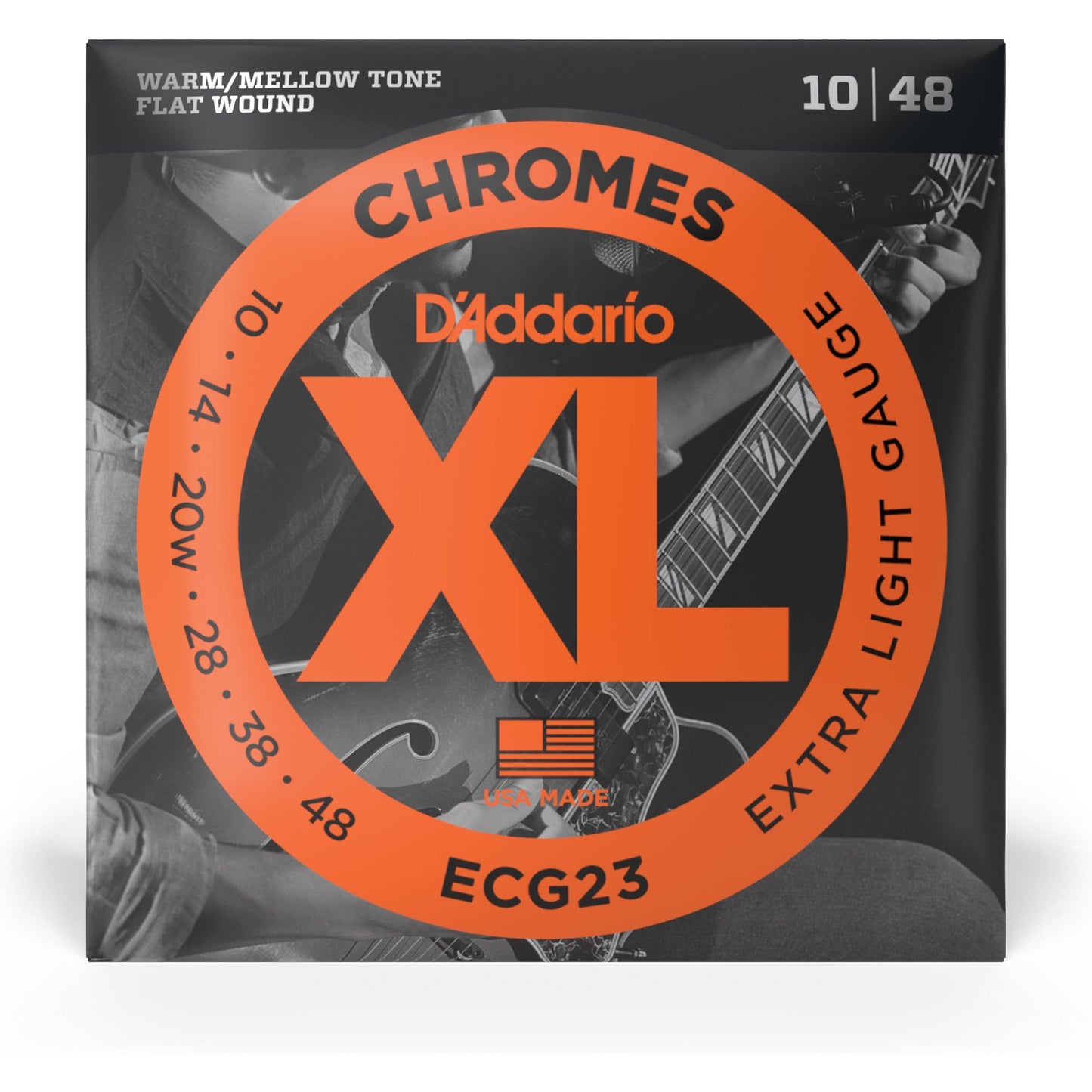 D'Addario ECG23 Chromes Flat Wound Electric Guitar Strings, Extra Light, 10-48