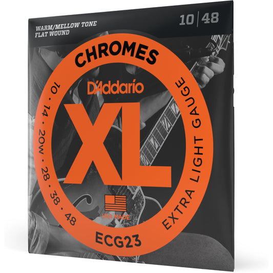 D'Addario ECG23 Chromes Flat Wound Electric Guitar Strings, Extra Light, 10-48