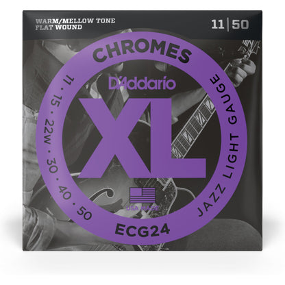 D'Addario ECG24 Chromes Flat Wound Electric Guitar Strings, Jazz Light, 11-50