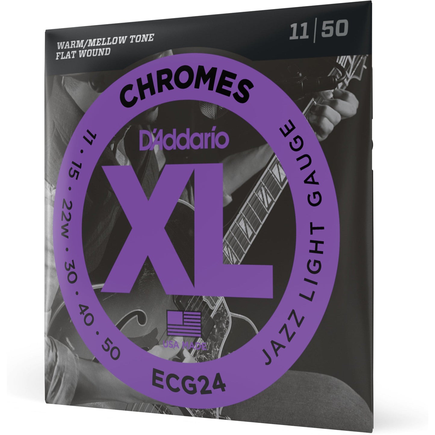 D'Addario ECG24 Chromes Flat Wound Electric Guitar Strings, Jazz Light, 11-50