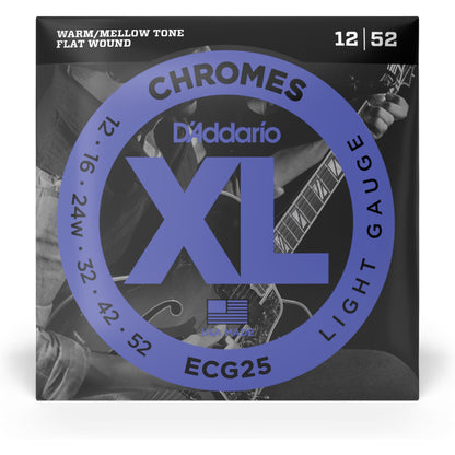 D'Addario ECG25 Chromes Flat Wound Electric Guitar Strings, Light, 12-52