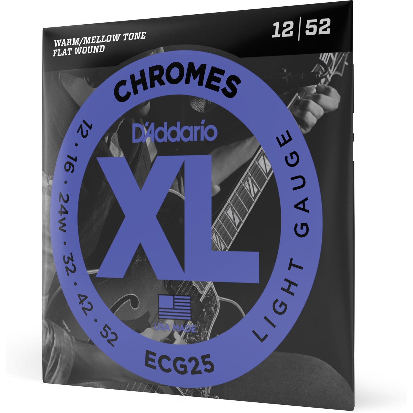 D'Addario ECG25 Chromes Flat Wound Electric Guitar Strings, Light, 12-52