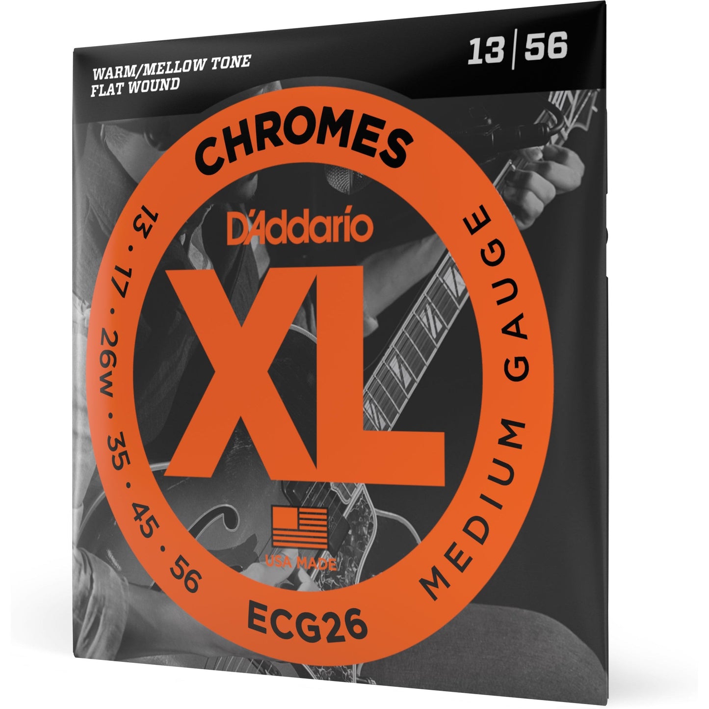 D'Addario ECG26 Chromes Flat Wound Electric Guitar Strings, Medium, 13-56