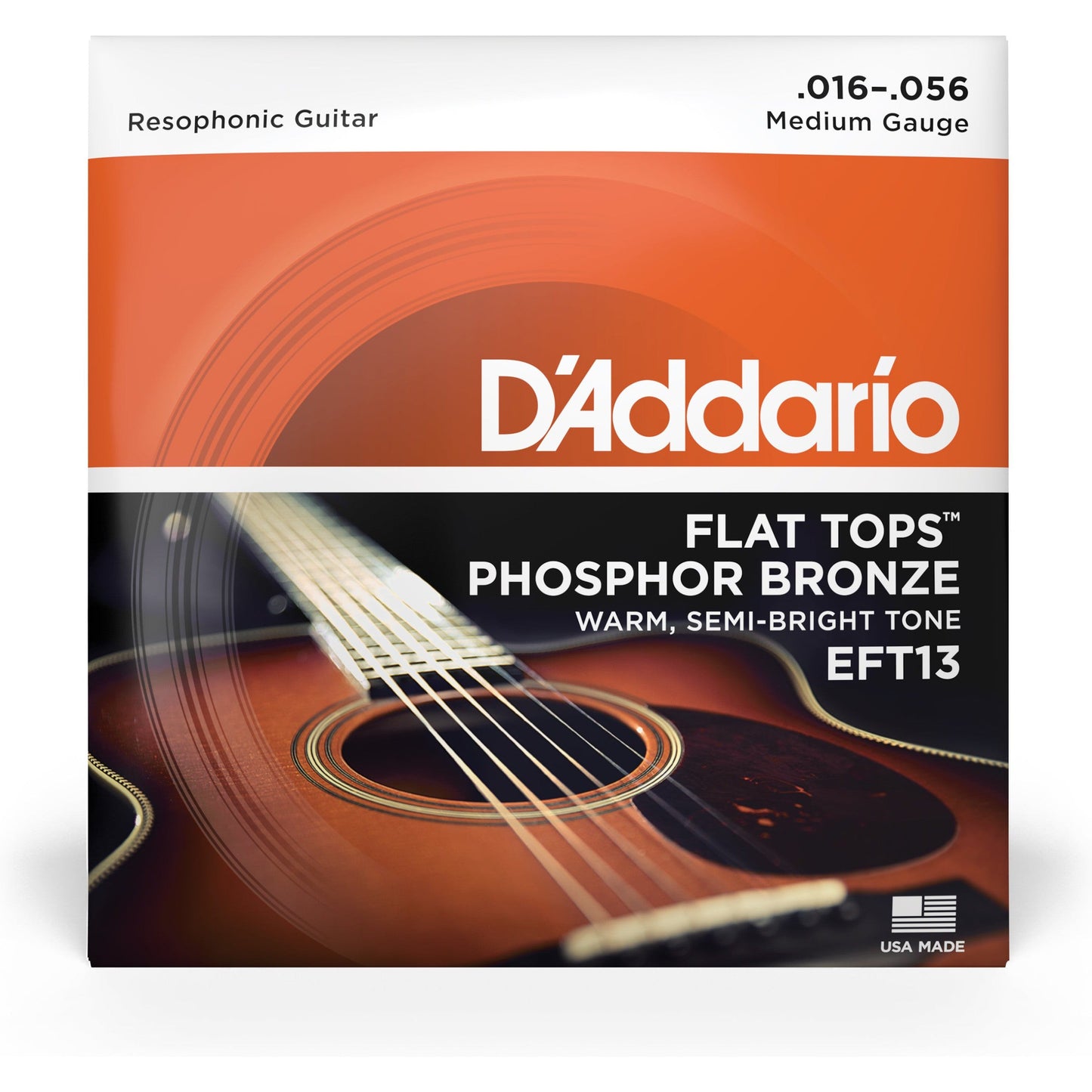 D'Addario EFT13 Flat Tops Phosphor Bronze Acoustic Guitar Strings, Resophonic Guitar, 16-56