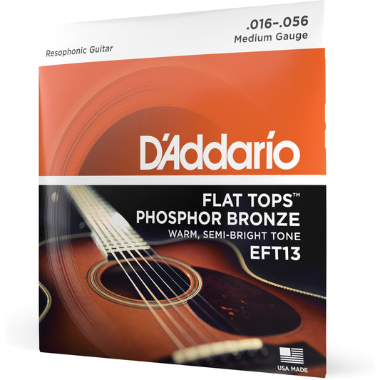 D'Addario EFT13 Flat Tops Phosphor Bronze Acoustic Guitar Strings, Resophonic Guitar, 16-56