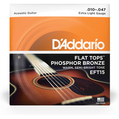 D'Addario EFT15 Flat Tops Phosphor Bronze Acoustic Guitar Strings, Extra Light, 10-47