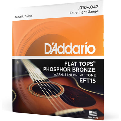 D'Addario EFT15 Flat Tops Phosphor Bronze Acoustic Guitar Strings, Extra Light, 10-47